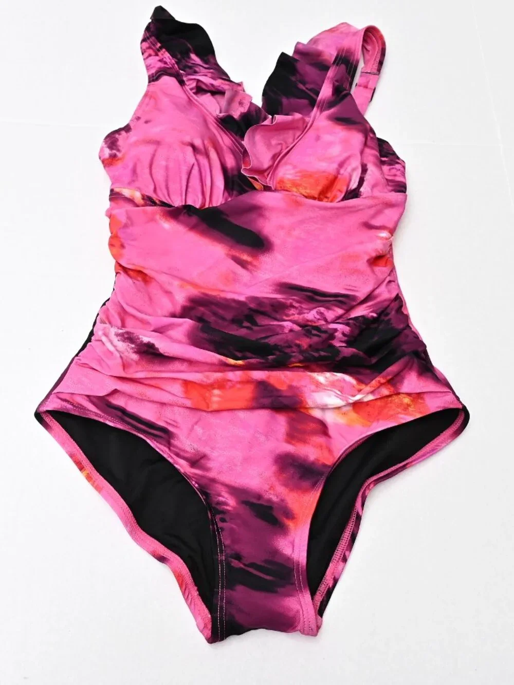 DKNY Women's Ruffle Neck One-Piece Swimsuit Underwired Pink purple Size Small - Picture 2 of 10